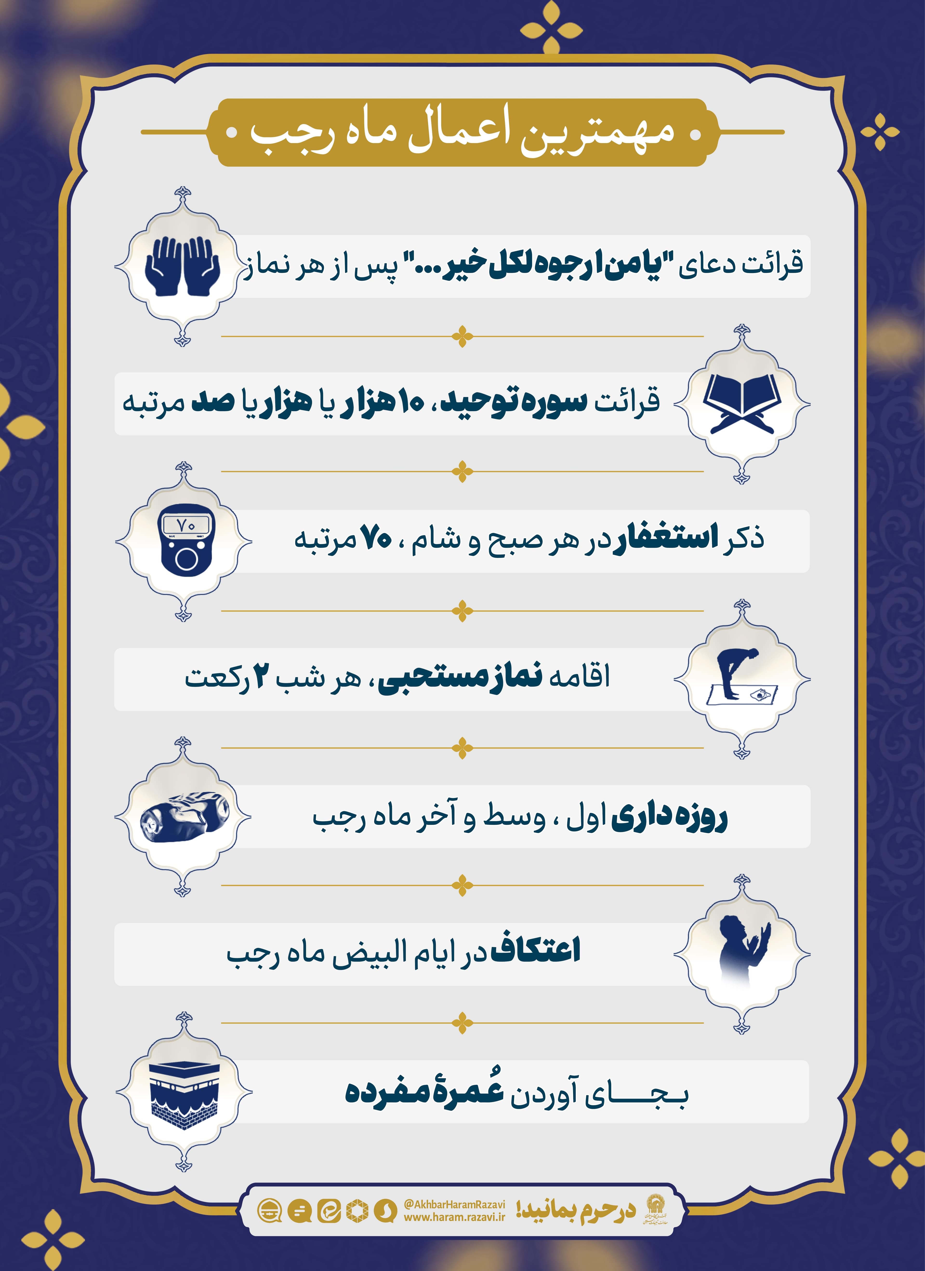 پوستر | مهمترین اعمال ماه رجب