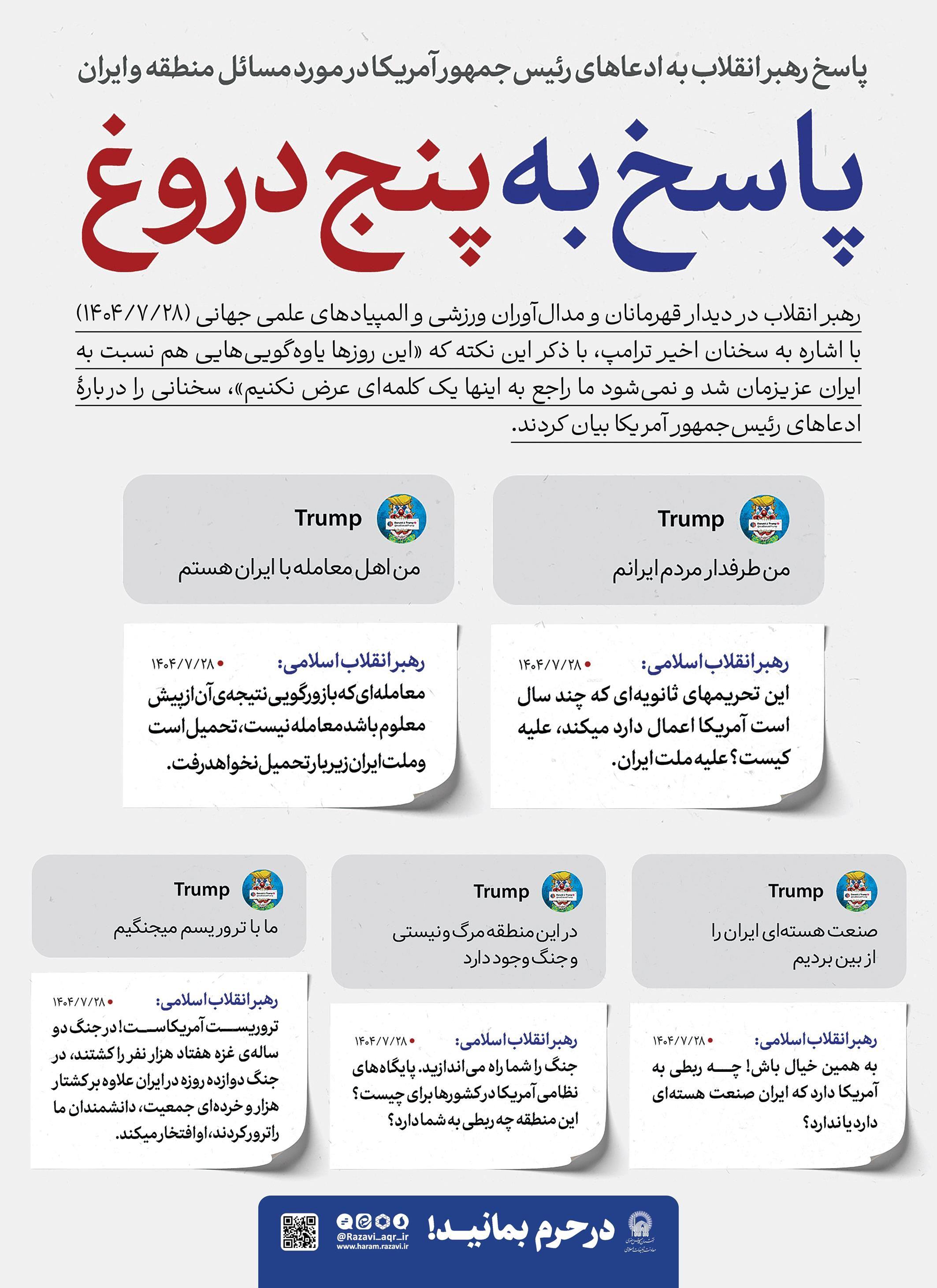 پاسخ رهبر انقلاب به پنج دروغ دشمن